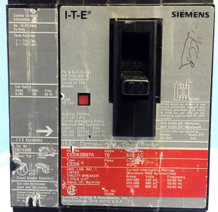 Siemens I-T-E CED63B070 70A Circuit Breaker w/ Shunt S01ED60 CED6 ITE 70 Amp (EM0647-2)