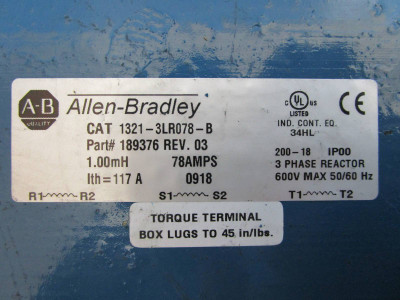 Allen Bradley 1321-3LR078-B AC Line Reactor 13213LR078B 3 Phase 600V 189376 78 A (NP0611-1)