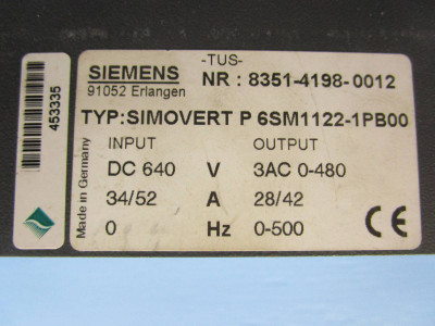 Siemens Simovert P 6SM1122-1PB00 Inverter Module PM 6 SM1-WR 6SM11221PB00 6SM1WR (NP0648-5)