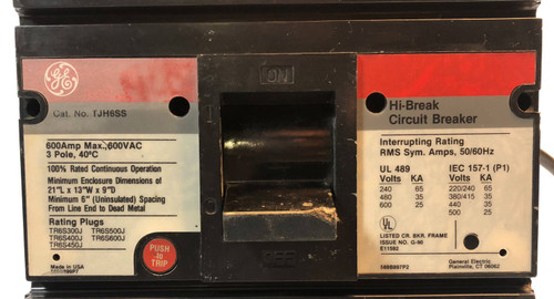 GE TJH6SS 600A Breaker TR6S500J 500 Amp Plug/Trip TS20LI Shunt General Electric (EM0845-1)