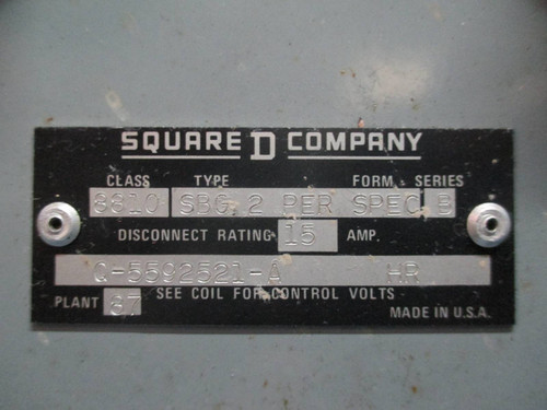Square D 8810-SBG2 Size 0 Two-Speed Starter 15 Amp Breaker Combo Box 15A 2 Speed (TK1171-1)