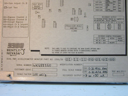 Bently Nevada Dual Accelerometer Monitor 3300/26-01-11-11-00-01-02-00 RMS PLC (NP0878-1)