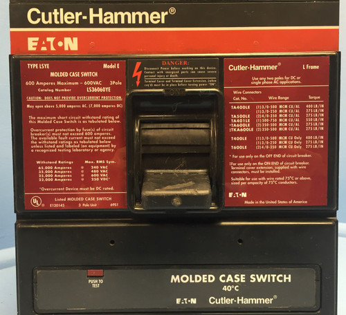 Cutler Hammer LS36060YE 600A Molded Case Switch Type LSYE Eaton 600 Amp flaw (EM1115-1)