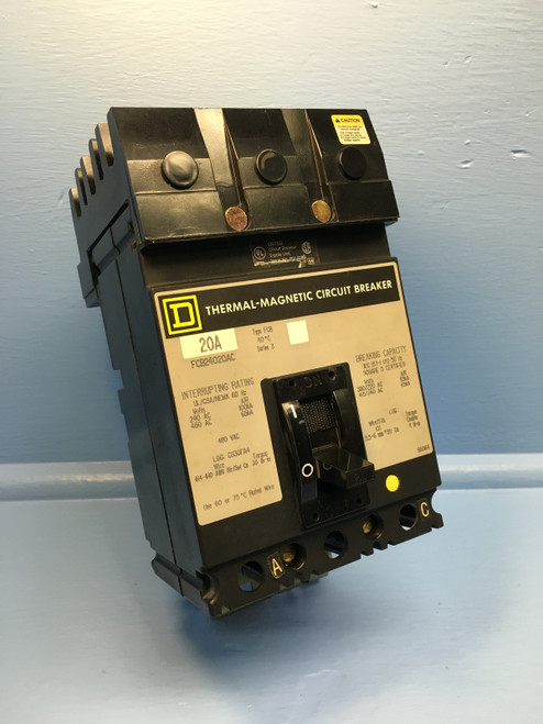 Square D I-Line FCB24020AC 20A Circuit Breaker 2 Pole 480 VAC Type FCB 20 Amp (EM1212-4)