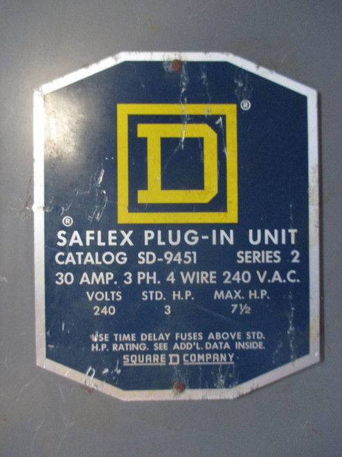 Square D SD-9451 Saflex Plug-In Unit 30 Amp 240V 3P 4W Fusible Bus Plug 30A (TK1484-2)