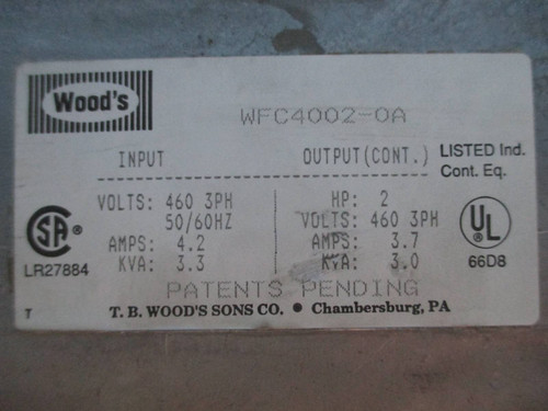 TB Wood's E-Trac WFC4002-0A 2 HP 460V AC Inverter WFC AC VS Drive Woods 2HP 3.7A (TK1554-1)