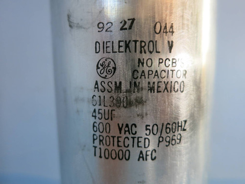 General Electric 61L300 Dielektrol V Capacitor 45uF 600 VAC 50/60 Hz GE 6IL300 (PM2077-27)