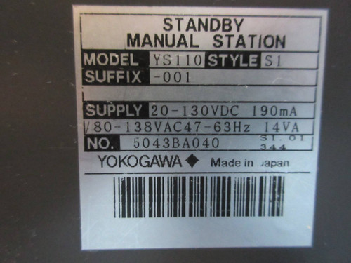 Yokogawa YS110-001 Standby Manual Station Style S1 20-130 VDC 80-138 VAC (TK2506-1)