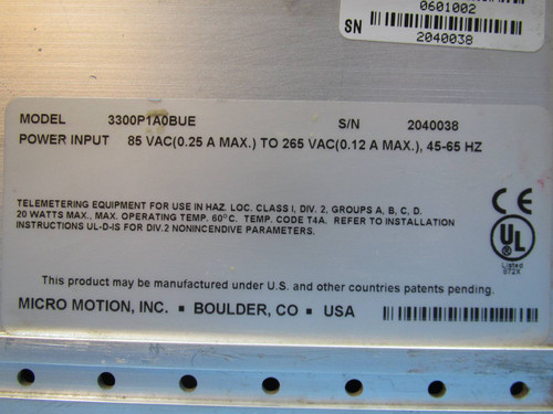 Micro Motion 3300P1A0BUE Integrated Transmitter Controller 3300 85V/265V (NP1389-1)