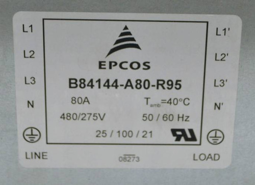 EPCOS B84144-A80-R95 80A 480/275V Electromagnetic Interference Filter 3-Line (YY3488-7)