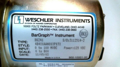 Weschler Instruments BG241 800 Max Style 4B4XXAAN0XXPXTX Scale: 0-800 Volts NIB (YY3371-1)