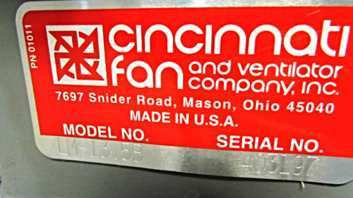 Baldor 37677 20 HP 480V Motor Cincinnati Fan LM-13.5B Blower Assembly LM13.5 (YY4036-1)