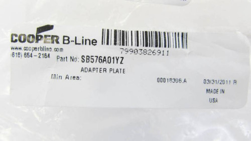 New Cooper B-Line SB576A01YZ Adapter Plate Yellow Zinc (YY0142-4)