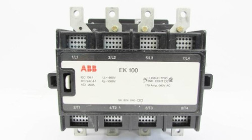 ABB EK-100 4-Pole Contactor 170 Amp 600V 24V DC Coil 170A EK100 (YY3017-10)