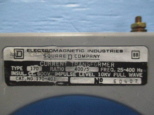 Square D 170-401 Current Transformer Ratio 400:5 CT (DW0237-6)