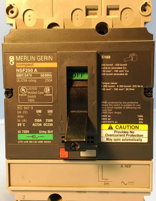Merlin Gerin NSF250 A 250A Compact Molded Case Switch w/ Adapter NSF250A 250 Amp (EM2082-1)