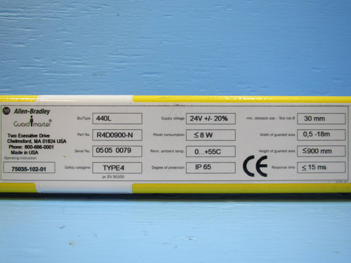 Allen Bradley GuardMaster 440L-R4D0900-N Safety Light Curtain 900 mm 440LR4D0900 (NP1750-1)