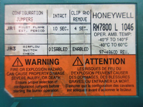Honeywell RM7800-L-1046 Burner Control Module PLC Temperature Controller (TK2837-1)