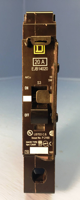 Square D EJB14020 20A Circuit Breaker 277/240V 1 Pole EJB-14020 SqD 20 Amp HACR (EM2143-3)