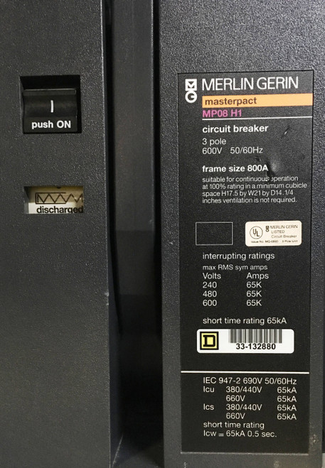 Merlin Gerin MP08H1 800A EO MasterPact LSI Circuit Breaker w/ Display 800 Amp (EM2152-2)