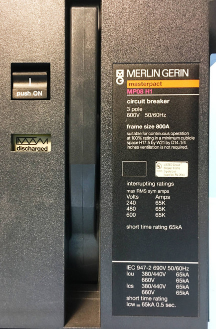 Merlin Gerin MP08H1 800A EO MasterPact LSI Circuit Breaker w/ 400 Amp Plug (EM2153-3)