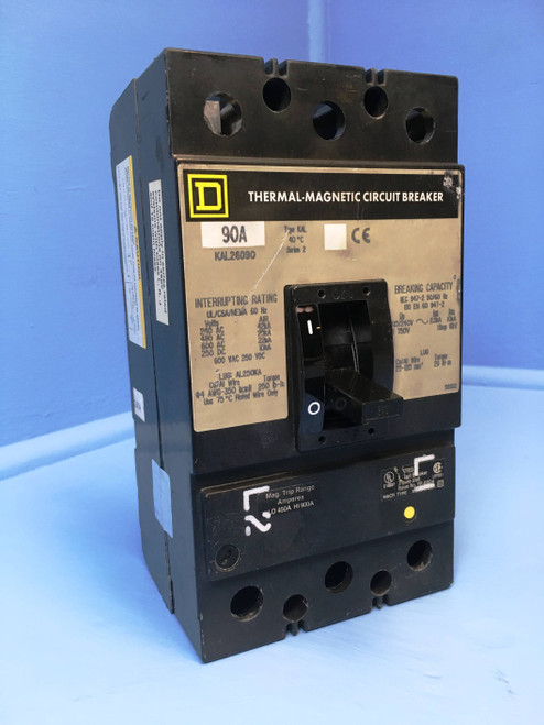 Square D KAL26090 90A Circuit Breaker 600V 2 Pole Type KAL-26090 S2 SqD 90 Amp (EM2173-1)