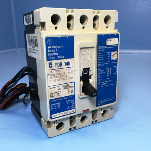 Cutler Hammer FDB3015L 15A Circuit Breaker Matte w/ Aux FDB3015 3P Westinghouse (EM2335-4)