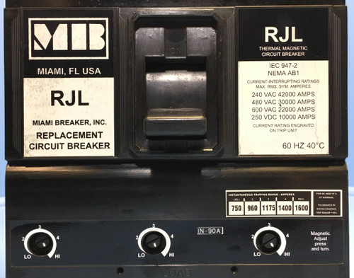 Miami MB RJL3B090 90A Circuit Breaker Replacement ITE w/ Aux JL3B090 600V 90 Amp (EM2373-1)
