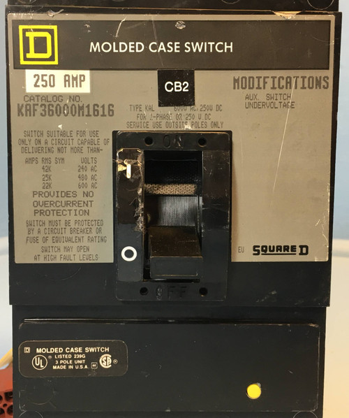 Square D KAF36000M1616 400A Molded Case Switch w/ Aux & UV Trip 600V 3P 400 Amp (EM2465-2)