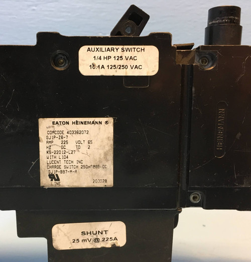 Eaton Heinemann GJ1P-Z6-7 225A Circuit Breaker w/ Shunt 65V 1P 403362072 225 Amp (EM2517-2)