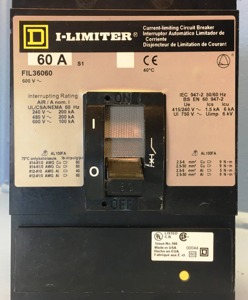 Square D FIL36060 60A I-Limiter Circuit Breaker 600V 3 Pole FIL-36060 SqD 60 Amp (EM2590-1)