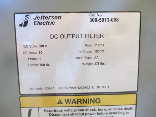 NEW Jefferson DC Output Filter 300-5013-008 w DC Choke 300-6735A123 60A 500V 1PH (DW0544-1)