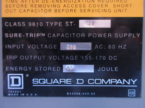 Square D Class 9810 Type ST-480 Sure-Trip Capacitor Power Supply 9810-ST-480 (TK3491-1)