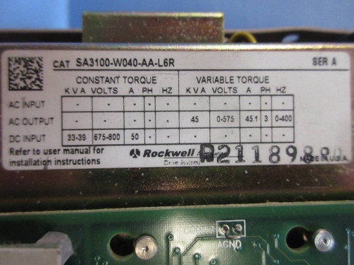 Allen Bradley SA3100-W040-AA-L6R DC AC Power Module Inverter Drive Automax 40-HP (TK3801-1)