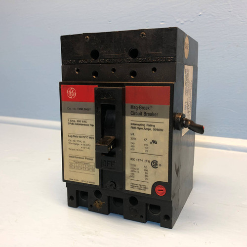 GE General Electric TEML36007 7A Mag-Break Circuit Breaker 7 Amp Aux wires short (EM2867-7)