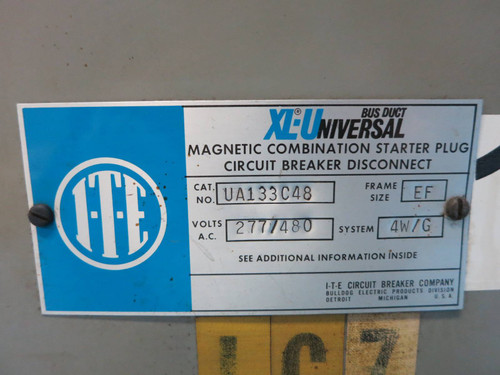 ITE UA133C48 30A Breaker / Contactor XL-U Combination Starter Plug Busplug Gould (DW0781-13)