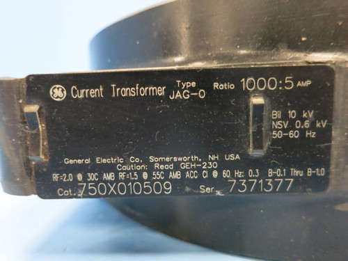 GE 750X010509 Current Transformer Type JAG-0 Ratio 1000:5A CT General Electric (DW0808-2)