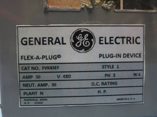 GE FVK43EF 30A 480V 3PH 4W Flex A Plug Breaker Bus Switch 30 Amp 4 Wire FVK4 (DW0927-8)