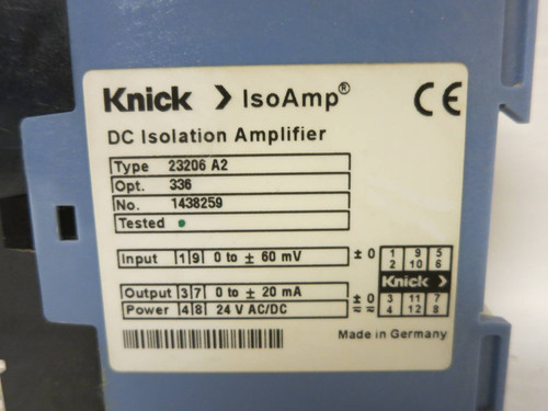 Knick > IsoAmp 23206 A2 336 DC Isolation Amplifier PLC 24VDC 0-20mA 23206A2 (DW0959-6)