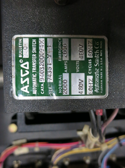 ASCO 9403200094X 2000A 480V Automatic Transfer Switch Bulletin 940 2000 Amp ATS (DW1005-3)