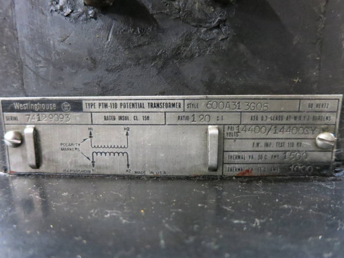 Westinghouse 600A313G08 PTM-110 Potential Transformer 14400/14400GY V 120:1 CT (DW1132-1)