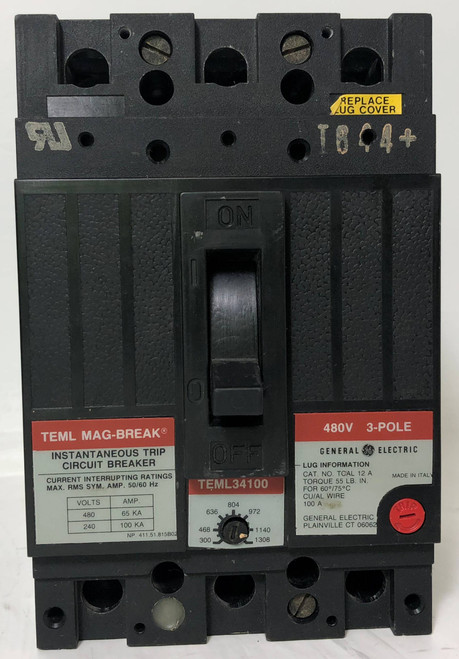 GE TEML34100 100A Mag-Break Circuit Breaker 480 VAC 3P 100 Amp General Electric (EM3231-2)
