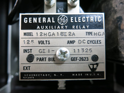 General Electric 12HGA18E2A Auxiliary Relay GE 125-Vdc DC Cycles Type HGA (TK4599-3)