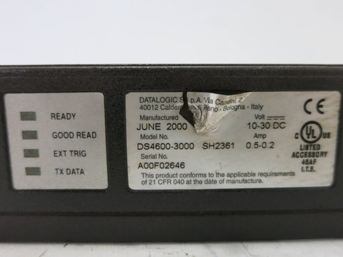 Datalogic DS4600-3000 Laser Barcode Scanner SH2361 with 90 Degree Mirror GFC-41 (DW1329-171)