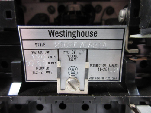 Westinghouse Type CV-27 Voltage Relay Style 290B570A21A 120V 30-90Hz (TK4616-1)