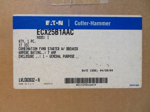 NEW Eaton ECX25B1AAC Combination Starter Breaker FVNR 7 Amp NIB Cutler Size 1 (NP2179-4)