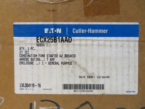 NEW Eaton ECX25B1AAD Combination Starter Breaker FVNR 15 Amp NIB Cutler Size 1 (NP2180-1)