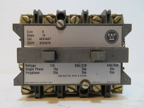 Westinghouse A201K07 Size 0 Contactor CH A201KO7 5 Pole 277 Coil 18A 5HP 47E4276 (NP2220-1)