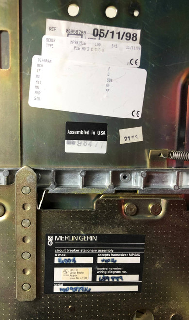 Merlin Gerin 1600A MP16 Masterpact Breaker Stationary Assembly Cradle 1600 Amp (EM3348-10)