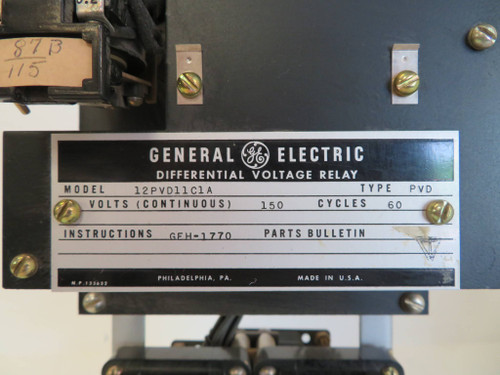 General Electric 12PVD11C1A Differential Voltage Relay PVD 60 Hz 150 V GE 12PVD (NP2367-2)